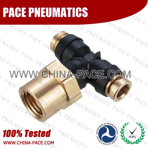 Female Branch Tee DOT Push To Connect Air Brake Fittings, DOT Push In Air Brake Tube Fittings, DOT Approved Brass Push To Connect Fittings, DOT Fittings, DOT Air Line Fittings, Air Brake Parts